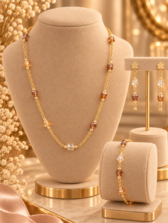 Amber Crystal Sieradenset Goudkleurig | Ketting, Armband & Oorbellen