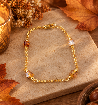 Amber Crystal Vierkante Beads Armband Goudkleurig