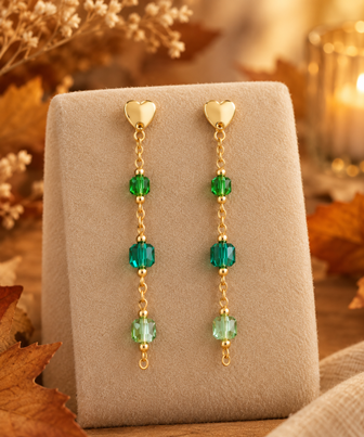 Emerald Crystal Vierkante Beads Oorbellen Goudkleurig