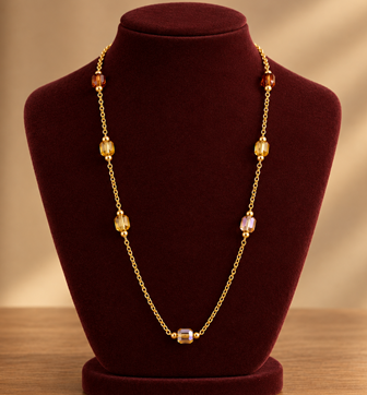 Amber Crystal Vierkante Beads Ketting Goudkleurig
