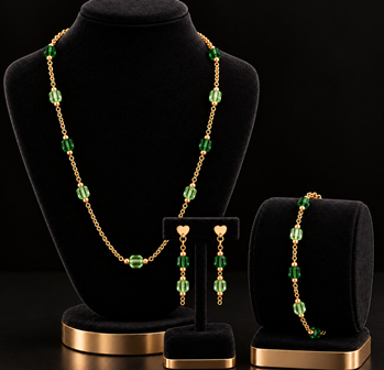 Emerald Crystal Sieradenset Goudkleurig | Ketting, Armband & Oorbellen