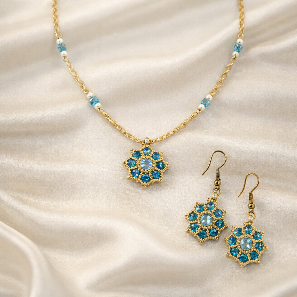 Ocean Pearl Blossom – Handgemaakte Ketting & Oorbellen Set