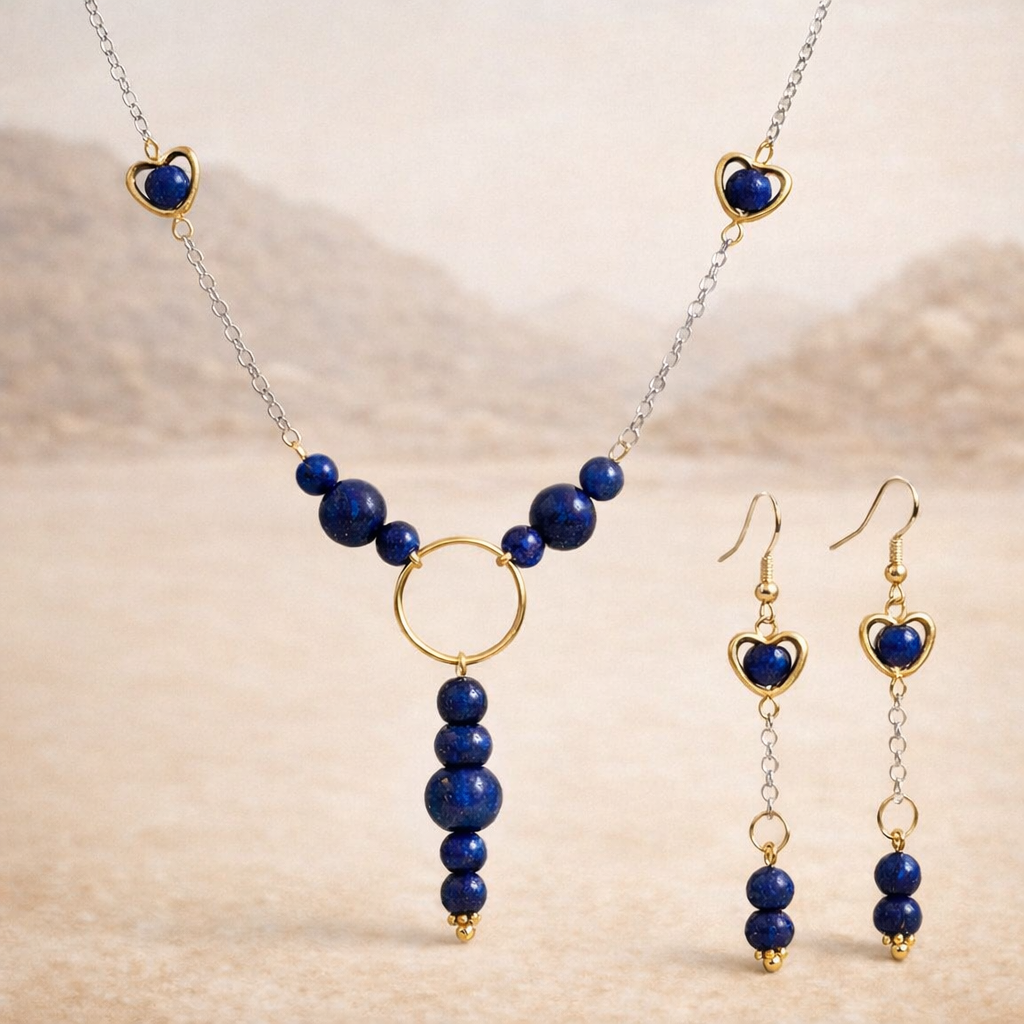 Lapis Chainmail – Ketting & Oorbellen Set (RVS | Witgoud Plating)