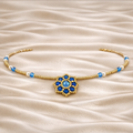 Ocean Pearl Blossom – Handgemaakte Ketting – Blauwe Crystal & Miyuki Goudkleurige Beads – 45 cm