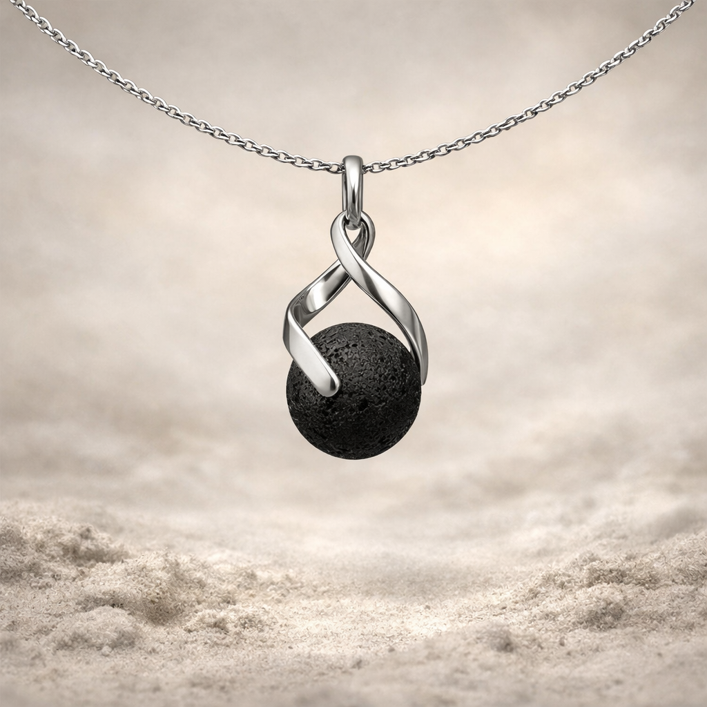 Volcanic Pearl Pendant – RVS Ketting met Lavasteen Hanger