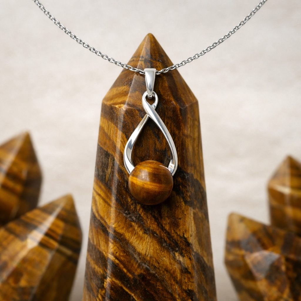 RVS Ketting met Tijgeroog Pendant