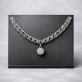 Chainmail Ketting – RVS Witgoud Plated – Zirkonia Bead – 45 cm
