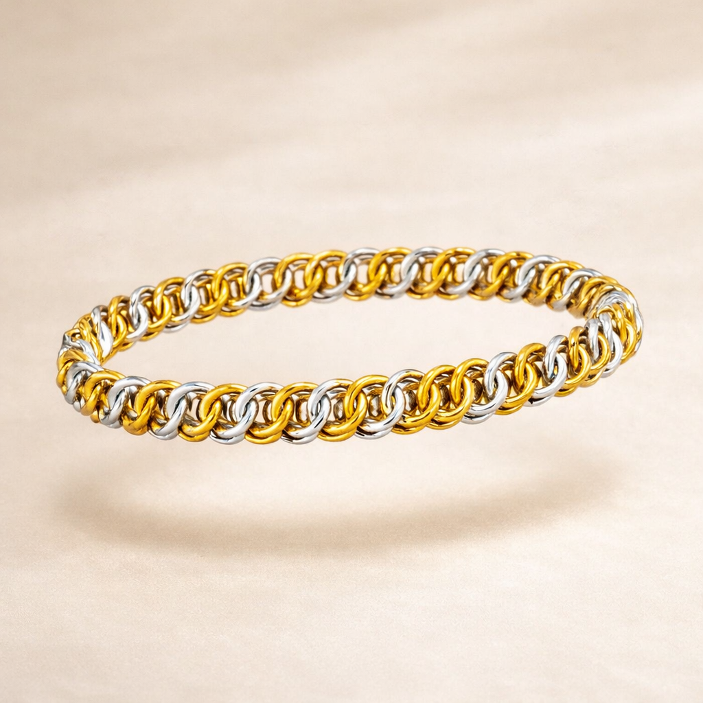 Dames Armband – Chainmail 2‑Color – RVS Goud & Witgoud Plated