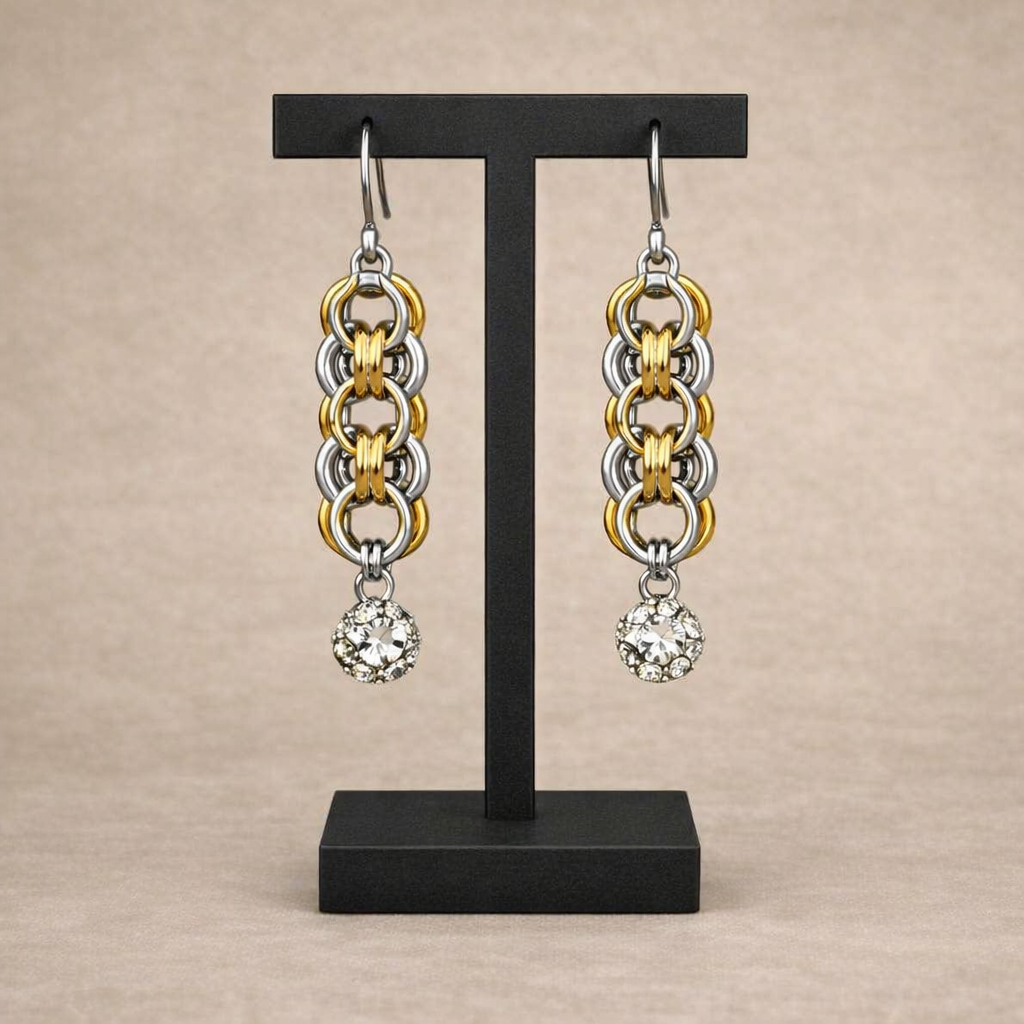 Chainmail Oorbellen – RVS Wit & Geelgoud Plated