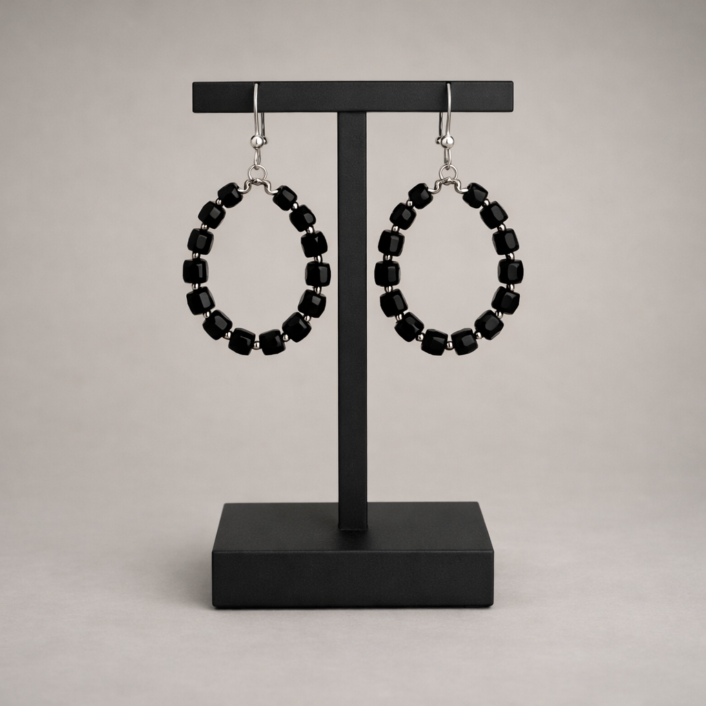Midnight Shadow – Ronde Square Beadwork Oorbellen
