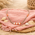 Sunset Pearl Harmony – Handgemaakte RVS Ketting met Oranje Beads & Glasparels – 45 cm