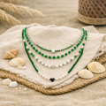 Handgemaakte 3‑delige Boho Beadwork Ketting – Glascrystal Groen – 45 cm