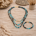Handgemaakte Boho Beadwork Ketting – 3‑Delig – Blauw – 45 cm