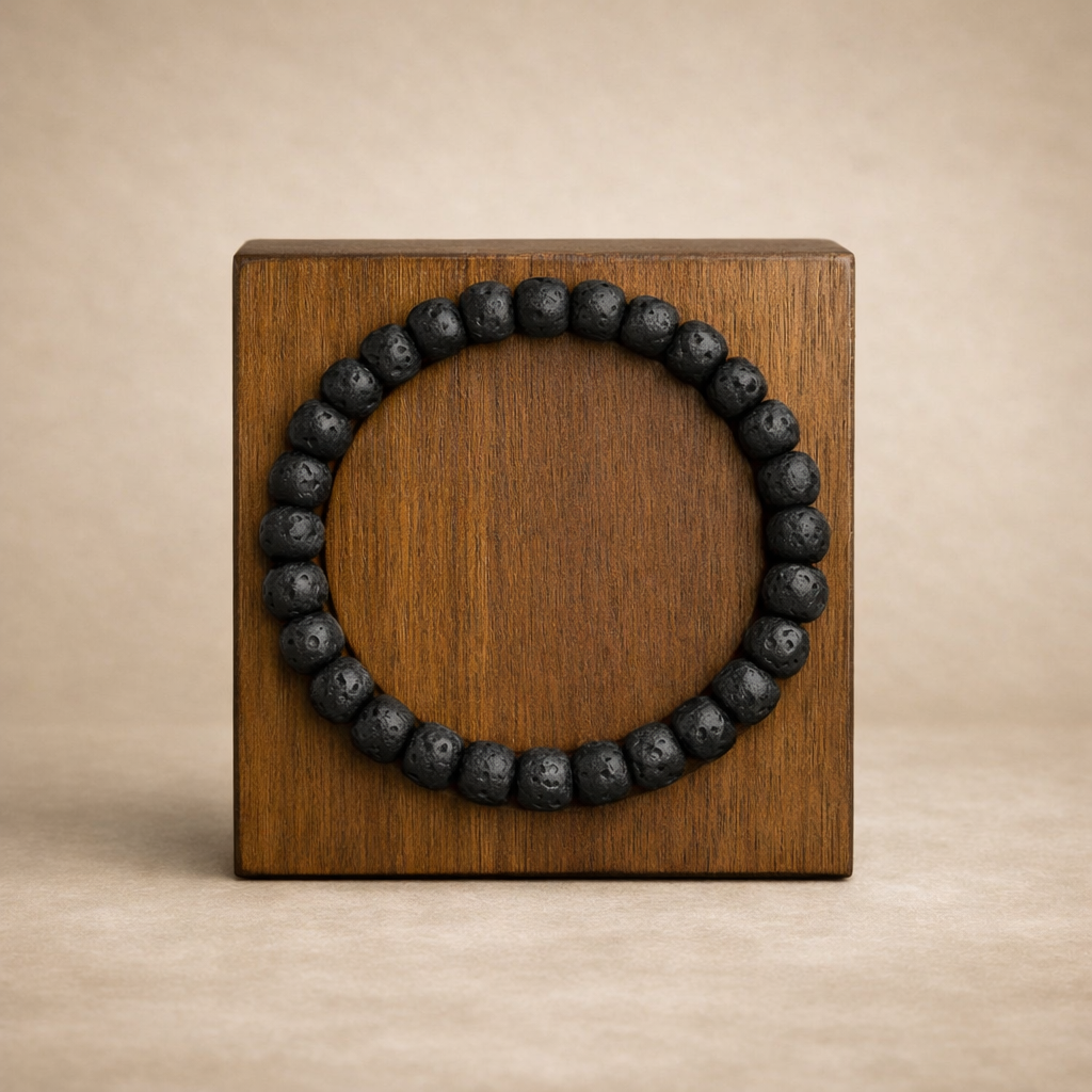 Heren Armband – Matte Lava Steen – Handgemaakt