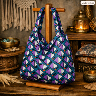 Nonchalante Boho Schoudertas – Geometric Cotton Purple