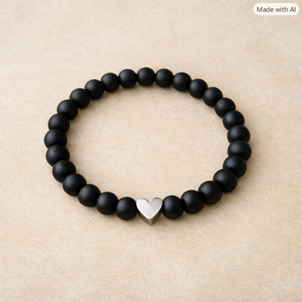 Dames armband Onyx met hartje – stretch