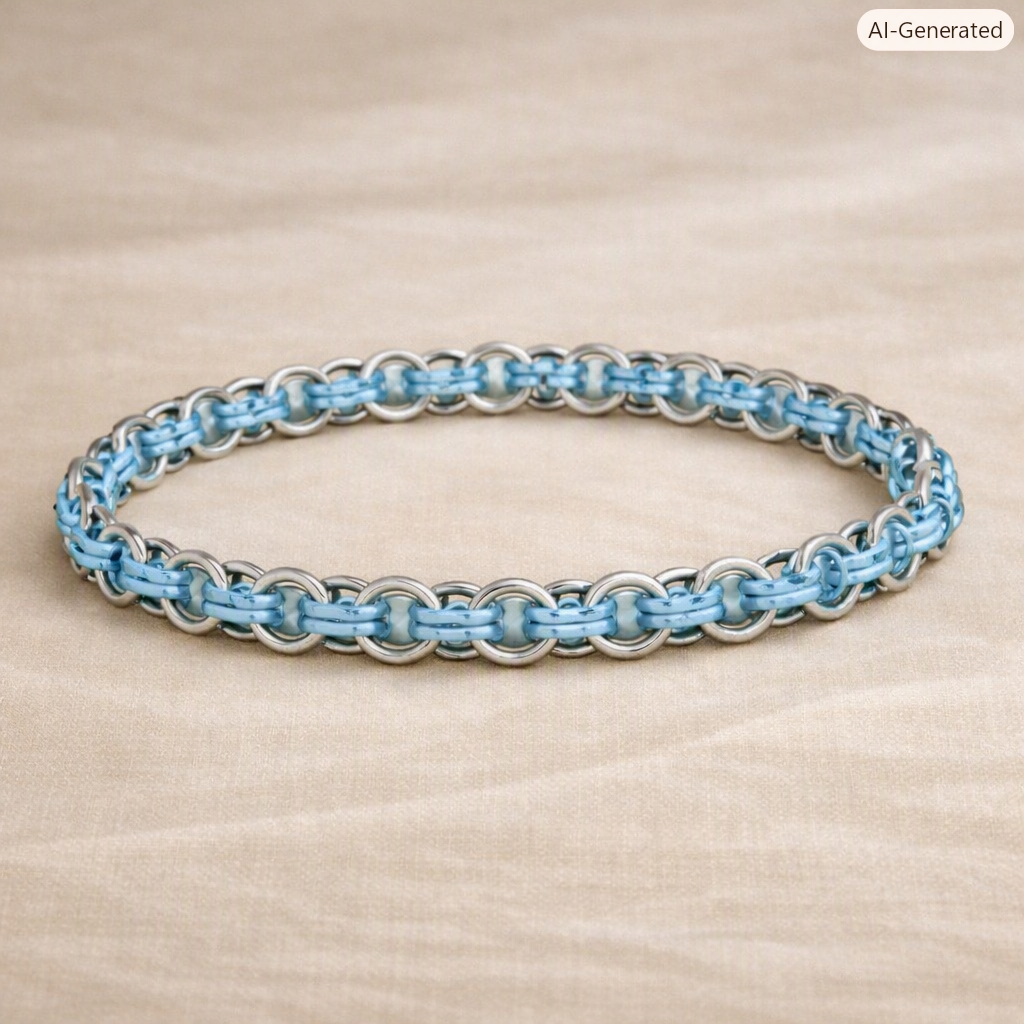 Schakelarmband 2‑kleur – RVS witgoud plated (lichtblauw)
