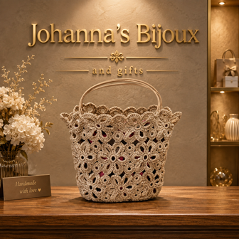 Handgehaakte Tas met Batik Binnentas – Uniek & Luxe Shopper & Kunstleren Hengsels