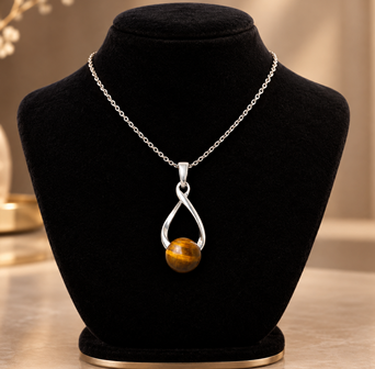 RVS Ketting met Tijgeroog Pendant