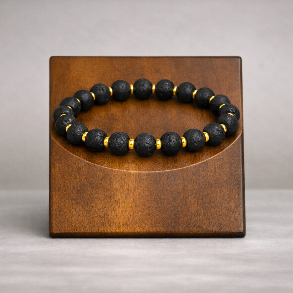 Heren Armband – Lavasteen & RVS Accenten – Handgemaakt
