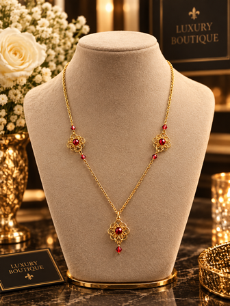 ruby bloom Luxe Ketting – Handgemaakt met ruby red crystal stenen