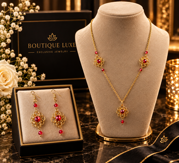 ruby bloom Luxe Set – Ketting & Oorbellen.