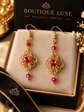 Ruby red luxe oorbellen  – Goudkleurig - met Ruby red crystal stenen