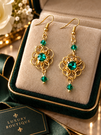 Turquoise Bloom  Luxe Oorbellen – Goudkleurig met groene crystal stenen