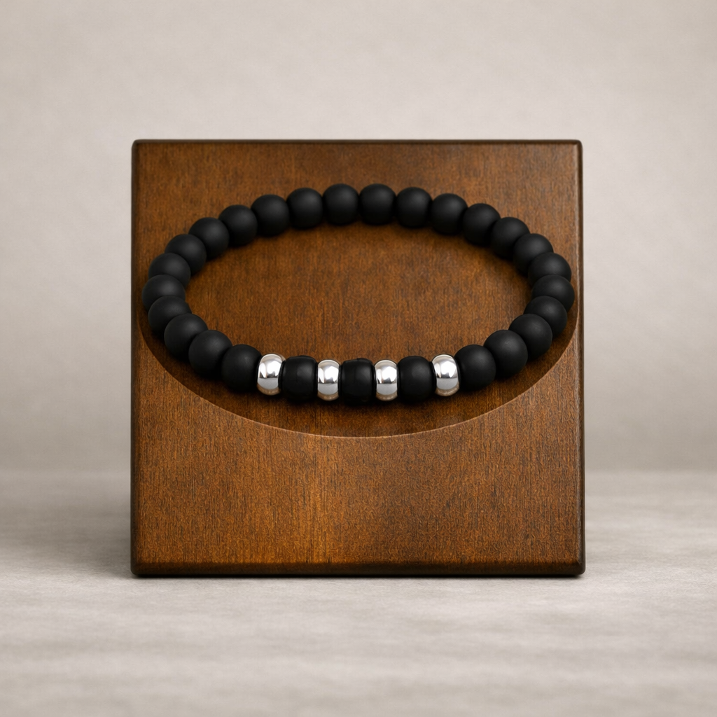 Heren Armband – Matte Zwarte Onyx – Handgemaakt