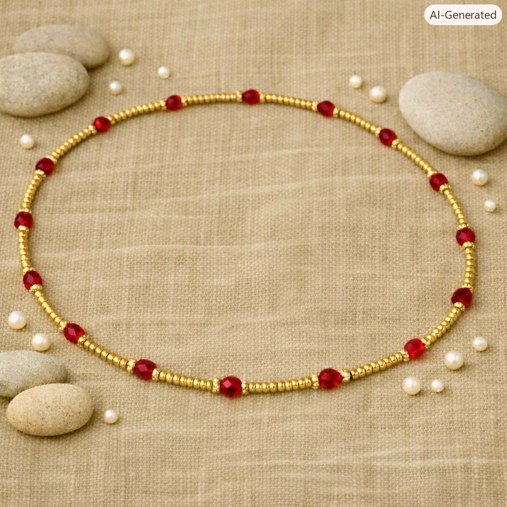 Summer Vibes – Miyuki Silver & Red Crystal Choker (35 - 40 cm)